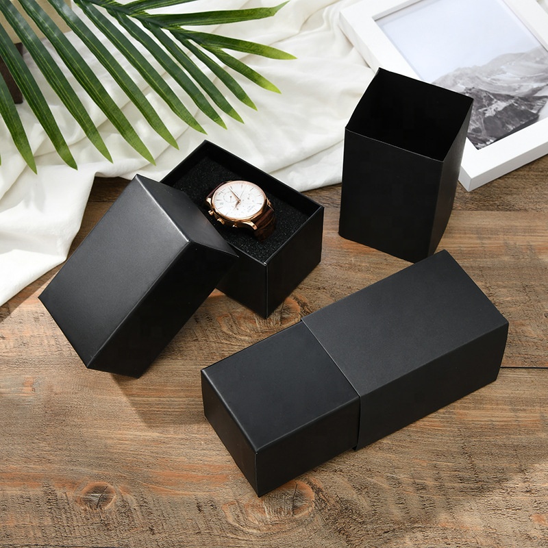 Wholesale Custom Watch Boxes Cases Low MOQ Stock Black Paper Watch Box Cajas De Relojes