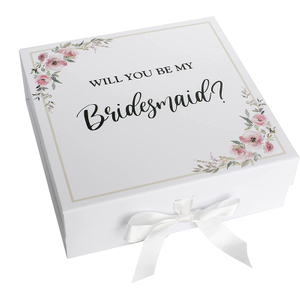 Magnetic Box with White Ribbon Bridesmaid Proposal Box Cardboard Paper Wedding Gift Box Packaging with Ribbon