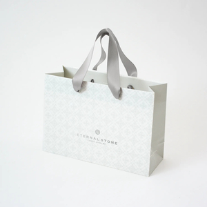 Free design custom logo white paper bag with ribbon handle 