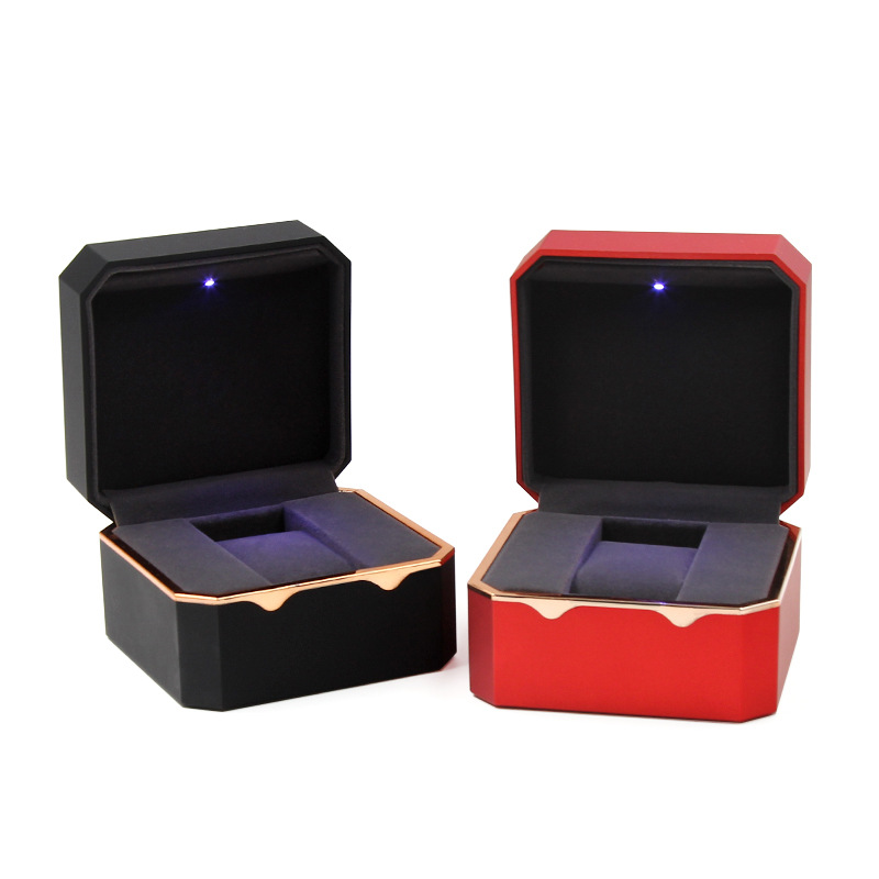 Octagonal Gold Edge LED Light Acrylic Watch Storage Box Brand Plastic Watch Gift Packaging Ever Box Manufacturer Wholesale